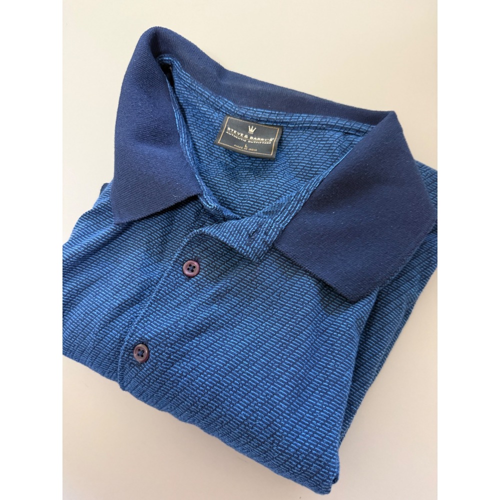 Steve &‎ Barrys Mens Blue Textured Knit Polo Shirt Large Short Sleeve Casual